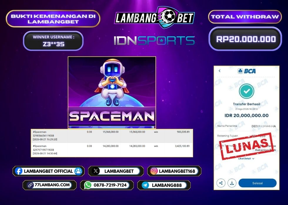 LAMBANGBET [21 AGUSTUS 2026] JACKPOT SLOT Spaceman "Rp20.000.000" LUNAS